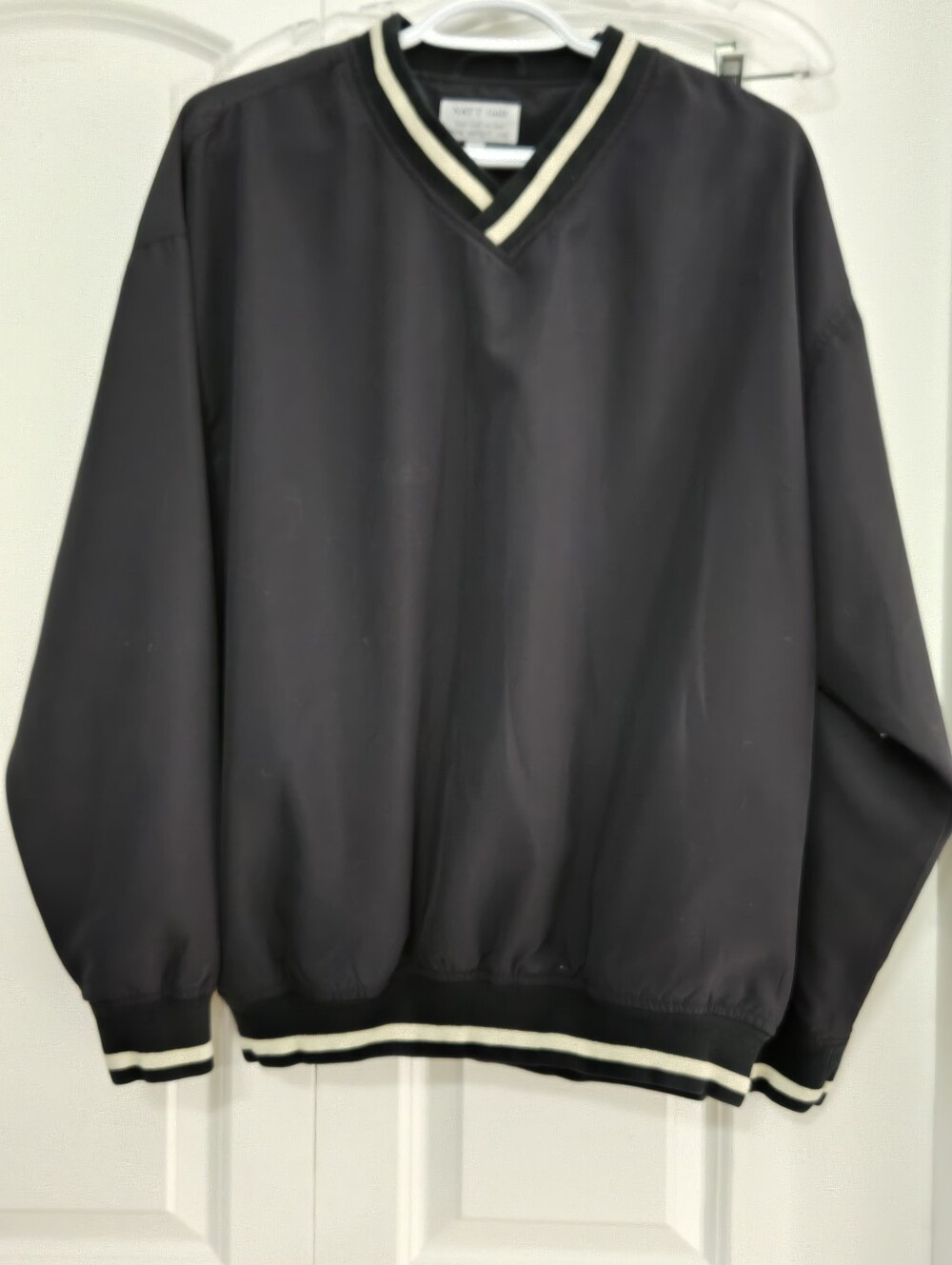 Men's Black Windbreaker Pullover with Cream Trim